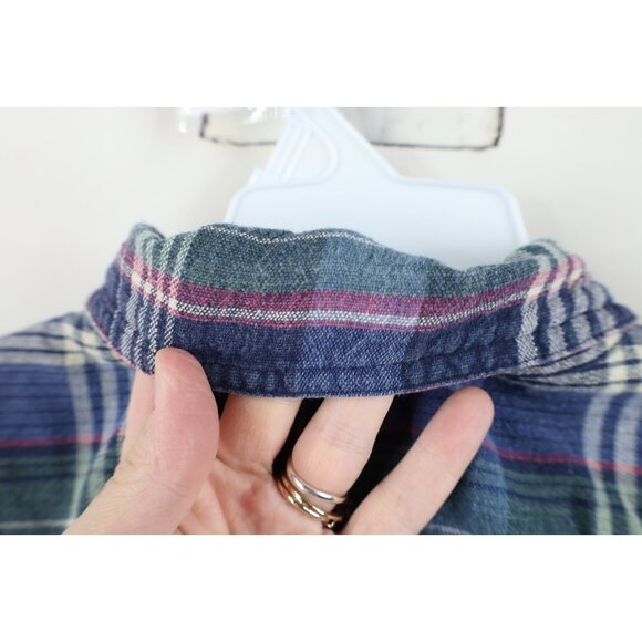 Vintage 90s Streetwear Mens XL Faded Cotton Weave Knit Button Down Shirt Plaid - Picture 8 of 11